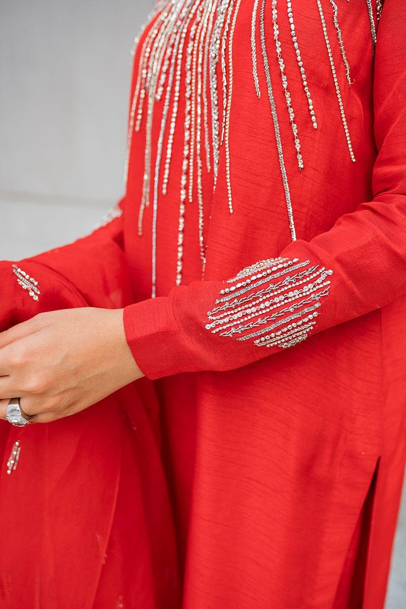 Malook - Nawal - Red - Raw Silk - 3 Piece