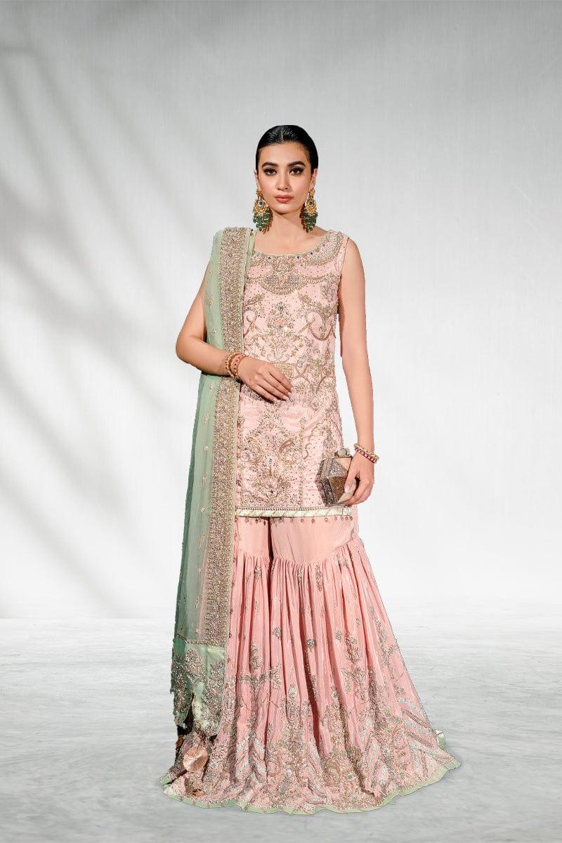 Malook - Pinaar - Powder Pink - Raw Silk Gharara - 3 Piece
