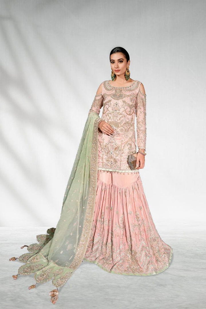 Malook - Pinaar - Powder Pink - Raw Silk Gharara - 3 Piece