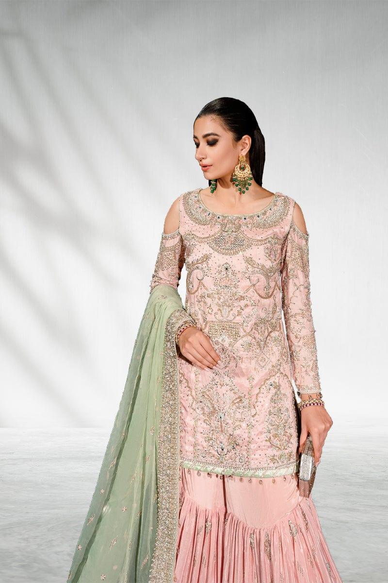 Malook - Pinaar - Powder Pink - Raw Silk Gharara - 3 Piece