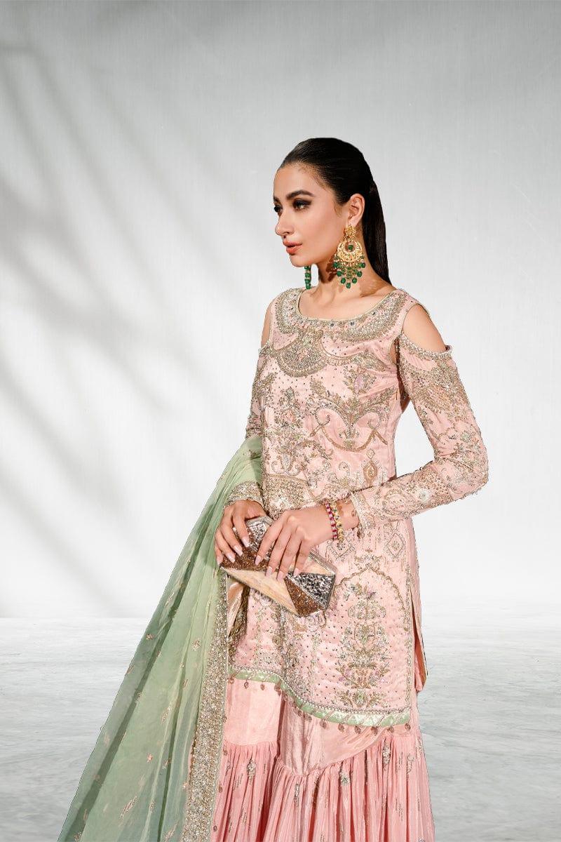 Malook - Pinaar - Powder Pink - Raw Silk Gharara - 3 Piece
