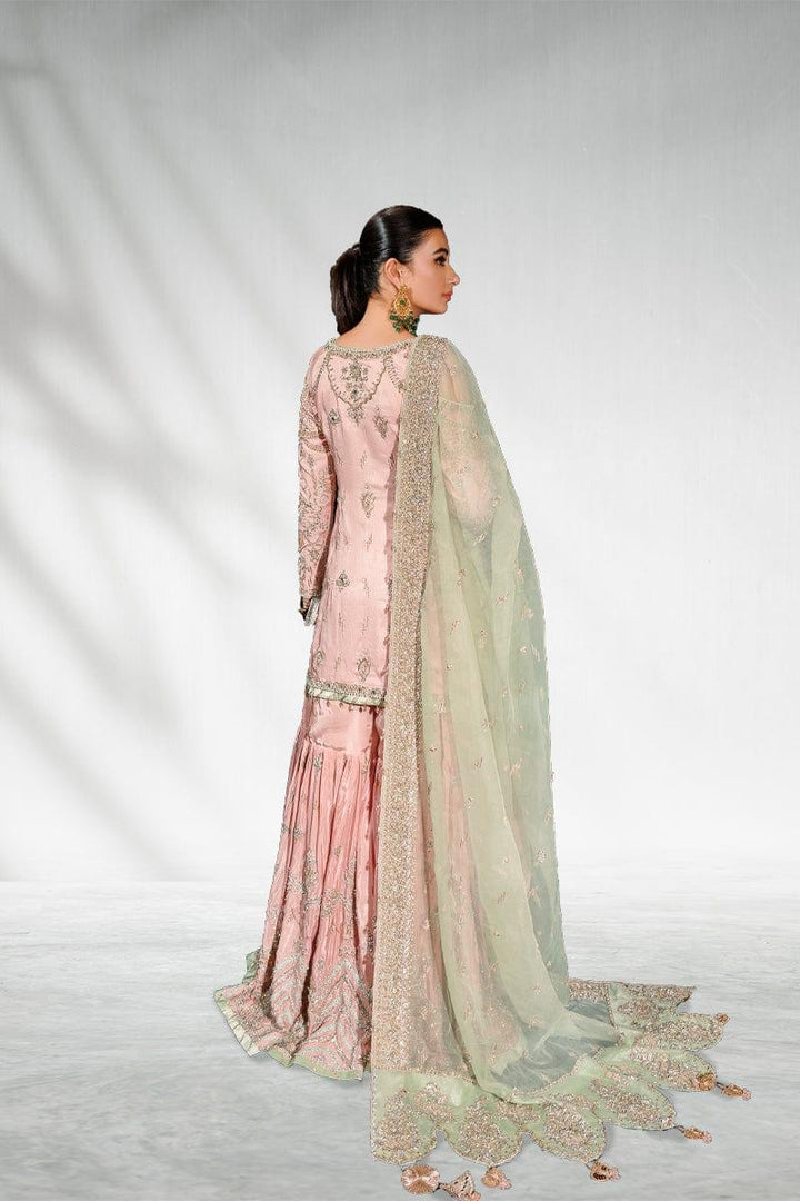 Malook - Pinaar - Powder Pink - Raw Silk Gharara - 3 Piece