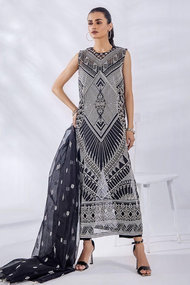 Malook - Reina - Black - Organza Silk - 4 Piece
