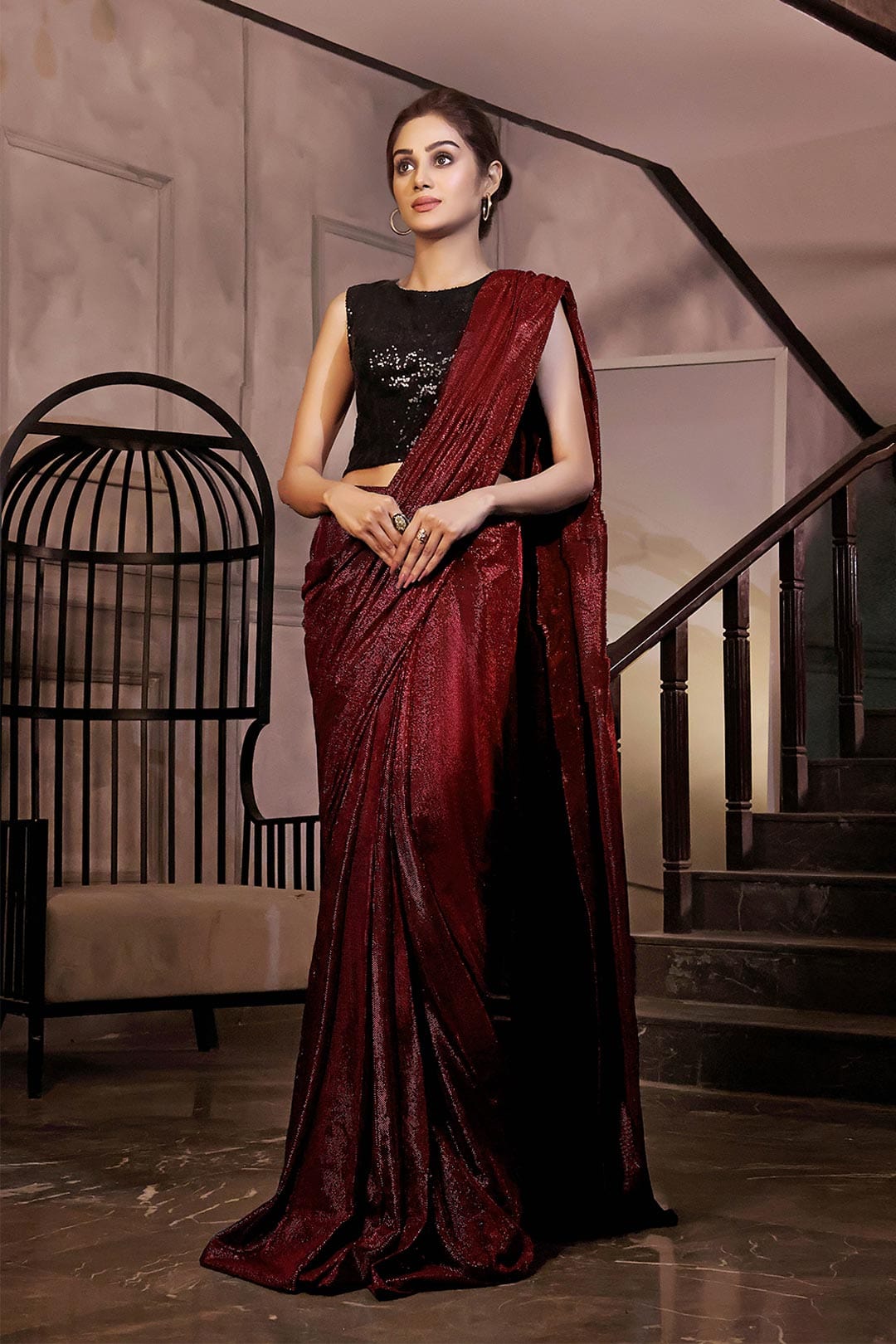 Sanas - Solid Moonlight Saree with Sequins Top | COCKTAIL | SR202234