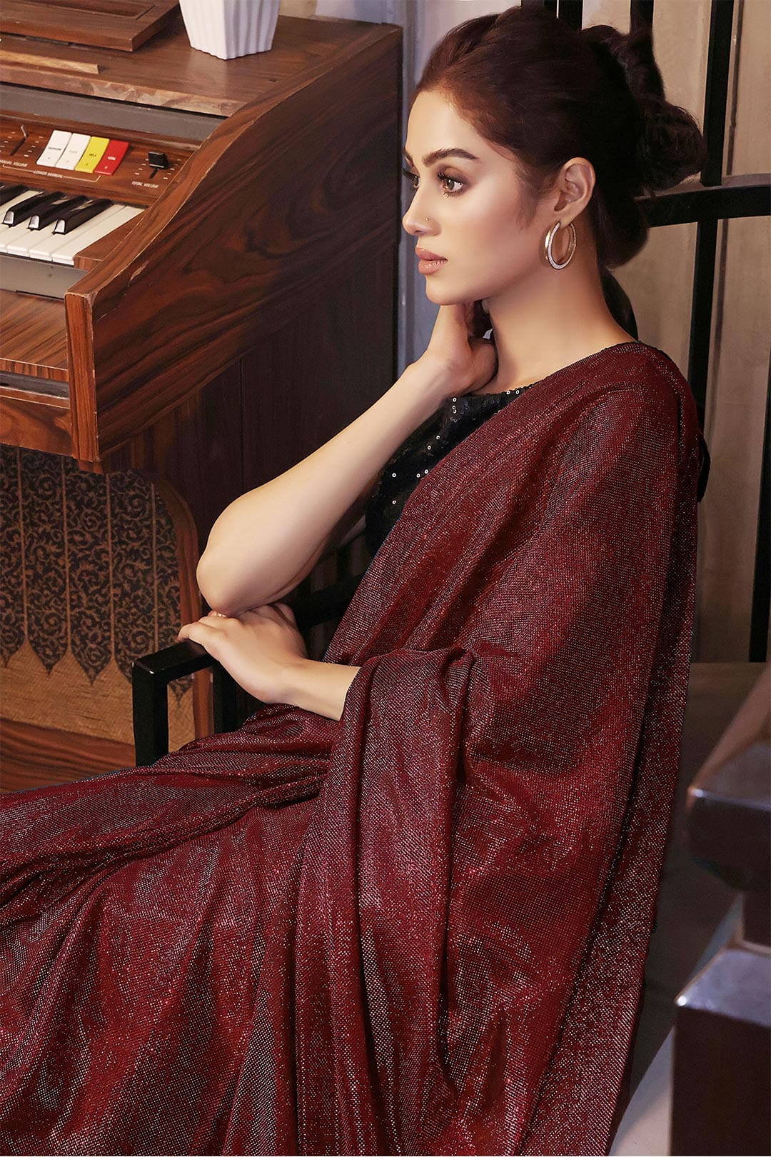 Sanas - Solid Moonlight Saree with Sequins Top | COCKTAIL | SR202234