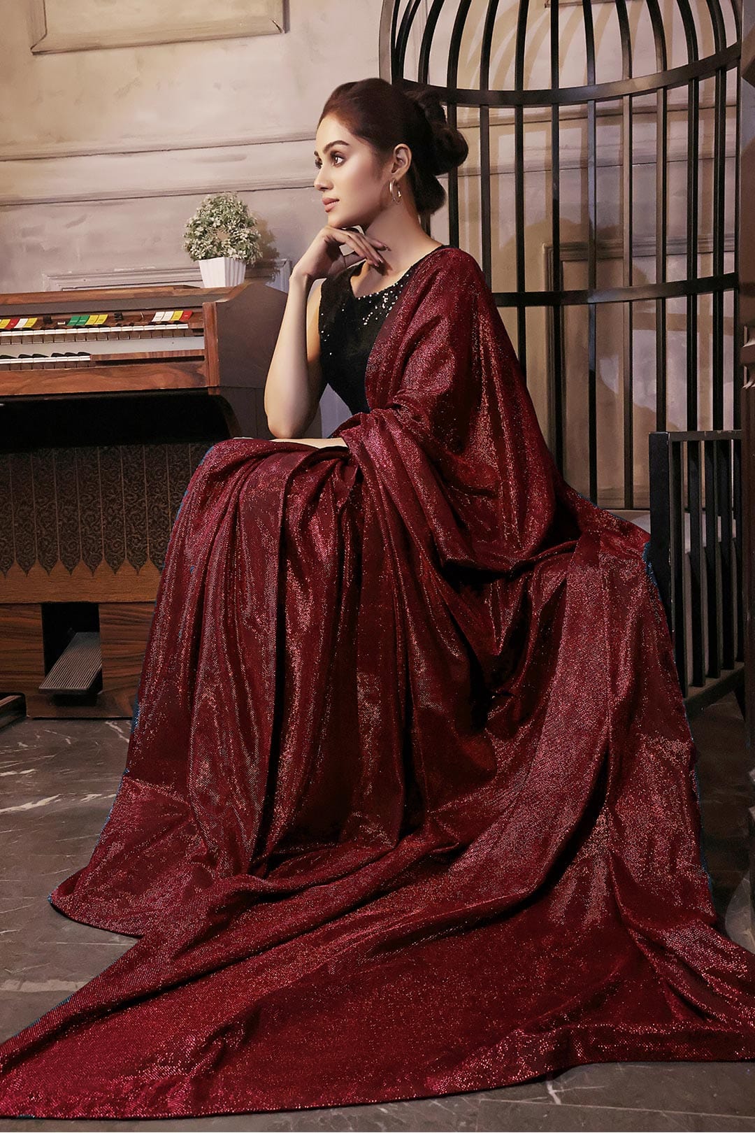 Sanas - Solid Moonlight Saree with Sequins Top | COCKTAIL | SR202234