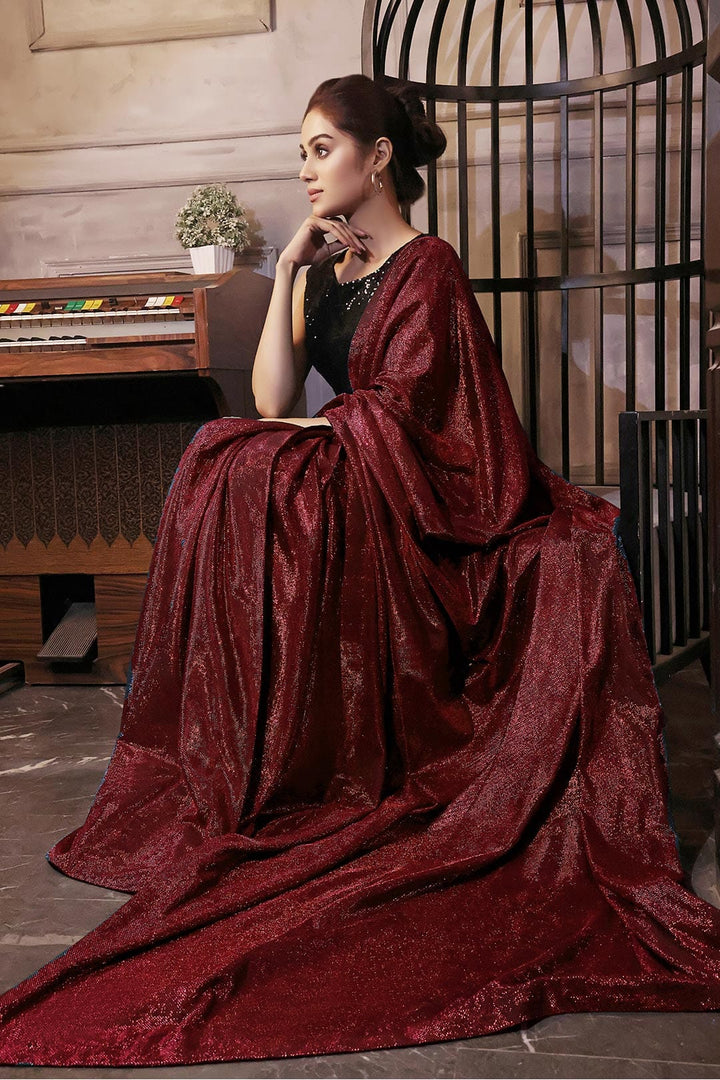Sanas - Solid Moonlight Saree with Sequins Top | COCKTAIL | SR202234