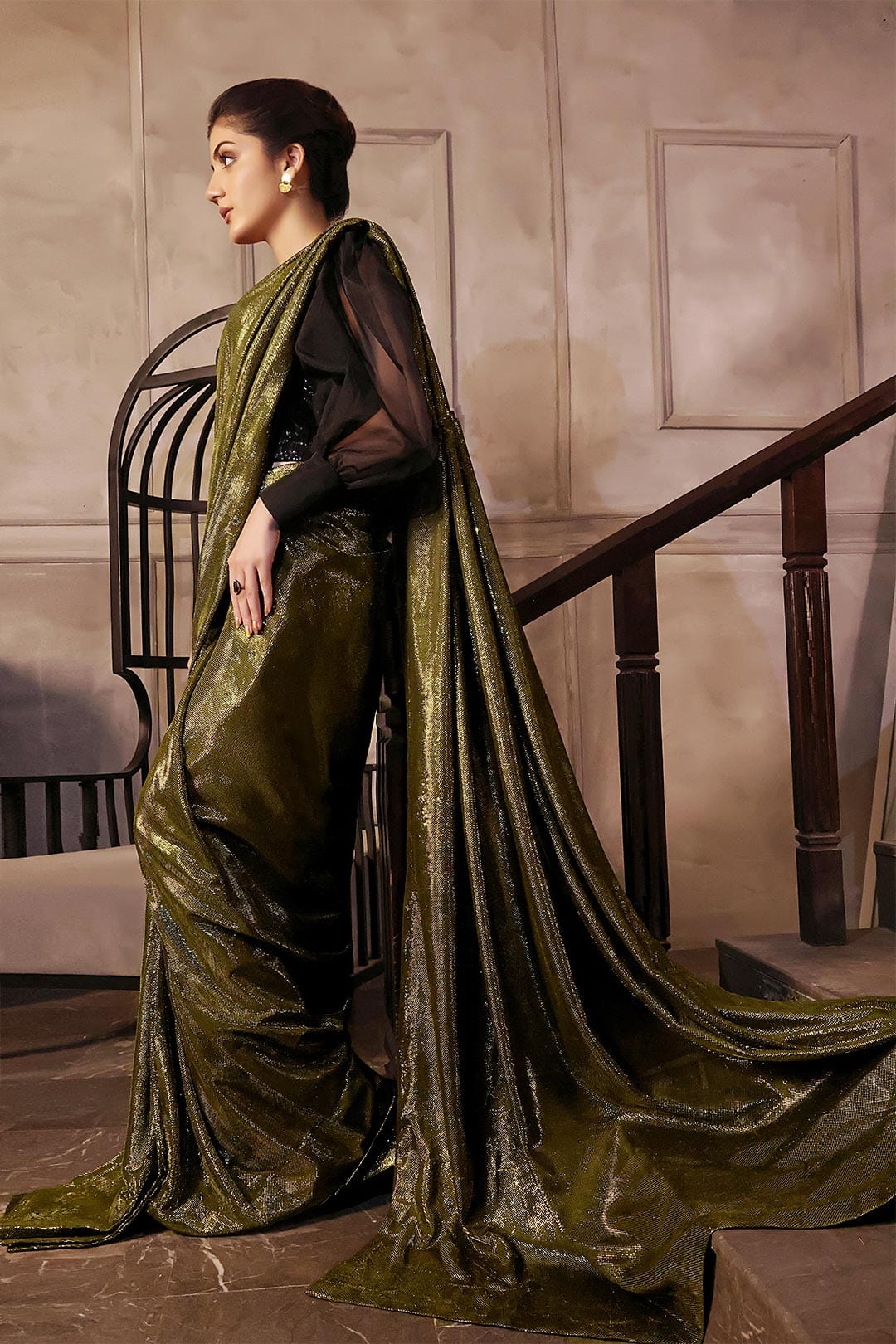 Sanas - Solid Moonlight Saree with Sequins Puffed Top | COCKTAIL | SR202236