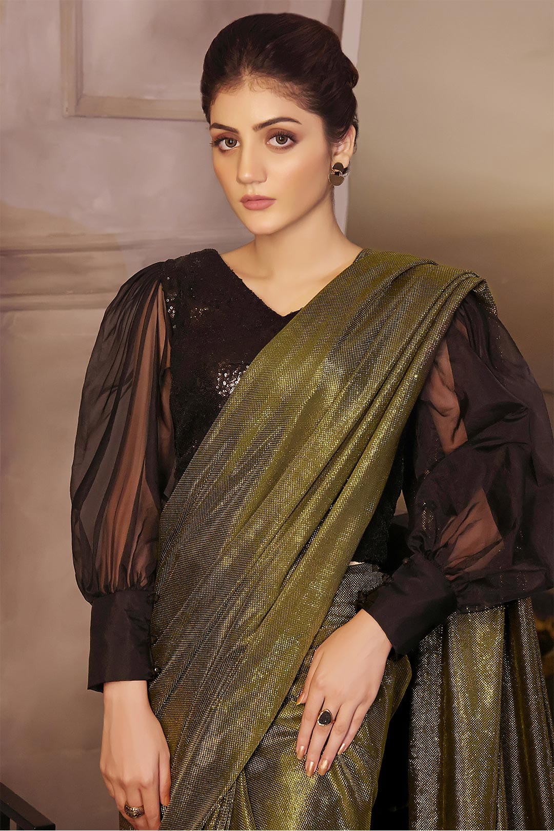 Sanas - Solid Moonlight Saree with Sequins Puffed Top | COCKTAIL | SR202236