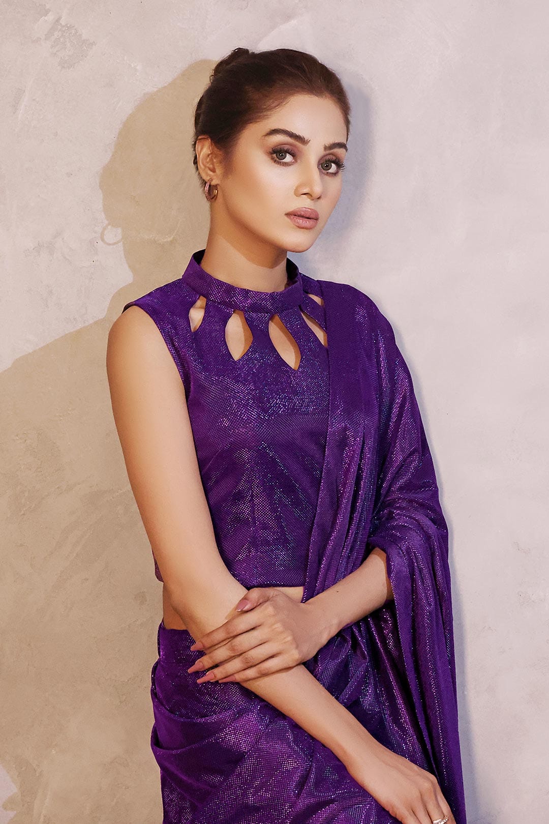 Sanas - Solid Moonlight Saree with Cut Work Top | COCKTAIL | SR202237