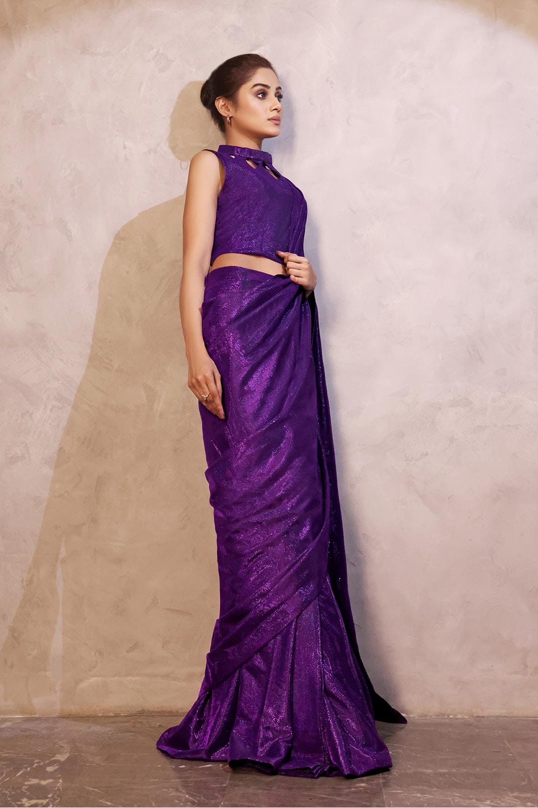 Sanas - Solid Moonlight Saree with Cut Work Top | COCKTAIL | SR202237