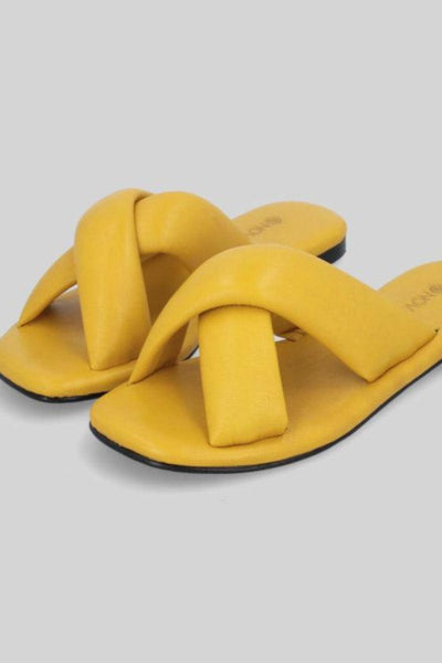 Novado - Flat Leather Sandals with Memory Foam Upper - Yellow - Studio by TCS