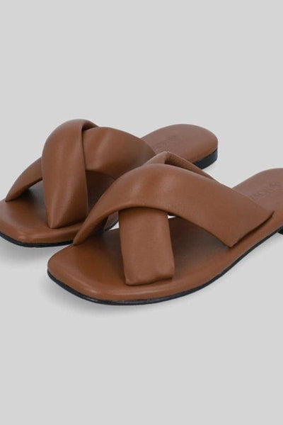 Novado - Flat Leather Sandals with Memory Foam Upper - Brown - Studio by TCS