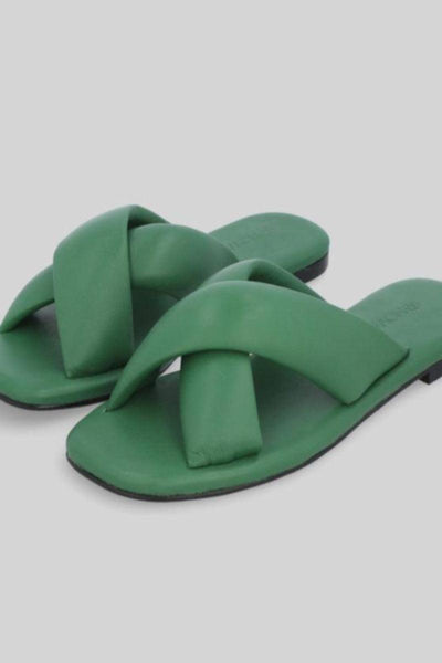 Novado - Flat Leather Sandals with Memory Foam Upper - Green - Studio by TCS