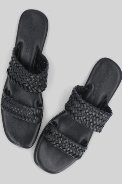 Novado - Flat Leather Sandals with Tightly Woven Design - Studio by TCS