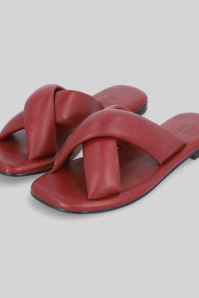 Novado - Flat Leather Sandals with Memory Foam Upper - Red - Studio by TCS