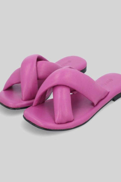 Novado - Flat Leather Sandals with Memory Foam Upper - Fuchsia - Studio by TCS