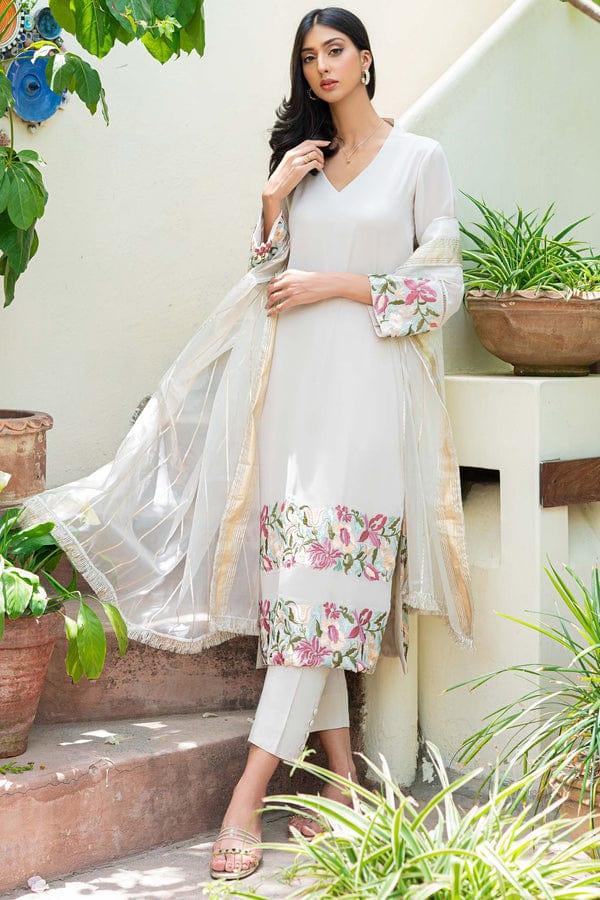 Natasha Kamal - Nude Floral Georgette Shirt and Viscose Silk Pants with Net Dupatta - 3 Pieces - Studio by TCS