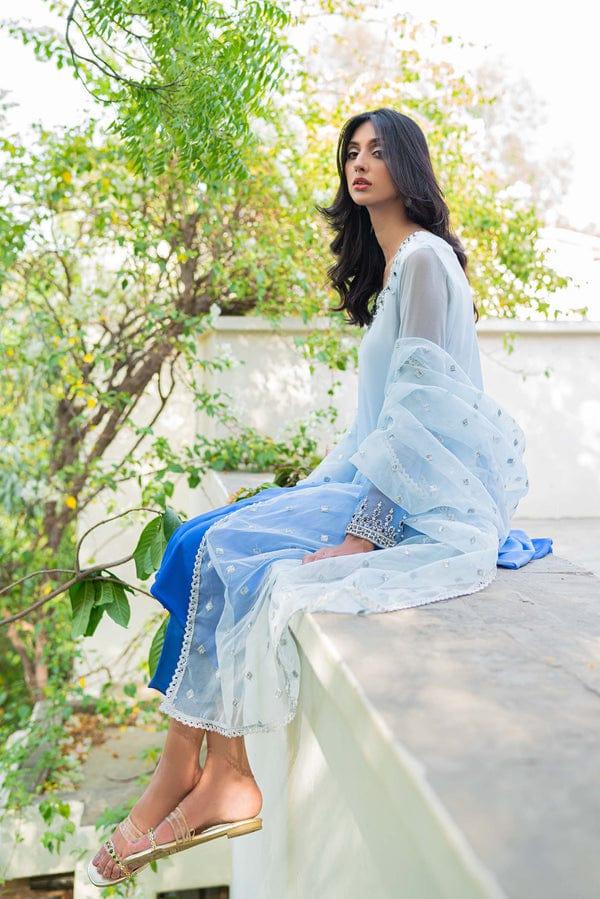 Natasha Kamal - Sky Blue Chiffon Shirt and Raw Silk Pants with Organza Dupatta - 3 Pieces - Studio by TCS