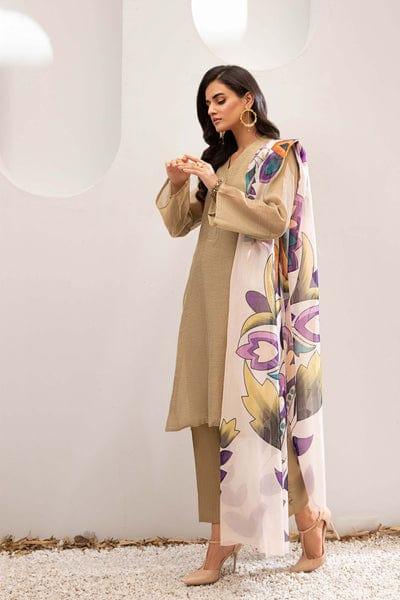 Natasha Kamal - Olive Green Cotton Net Coord Set with Printed Silk Dupatta - 3 Pieces