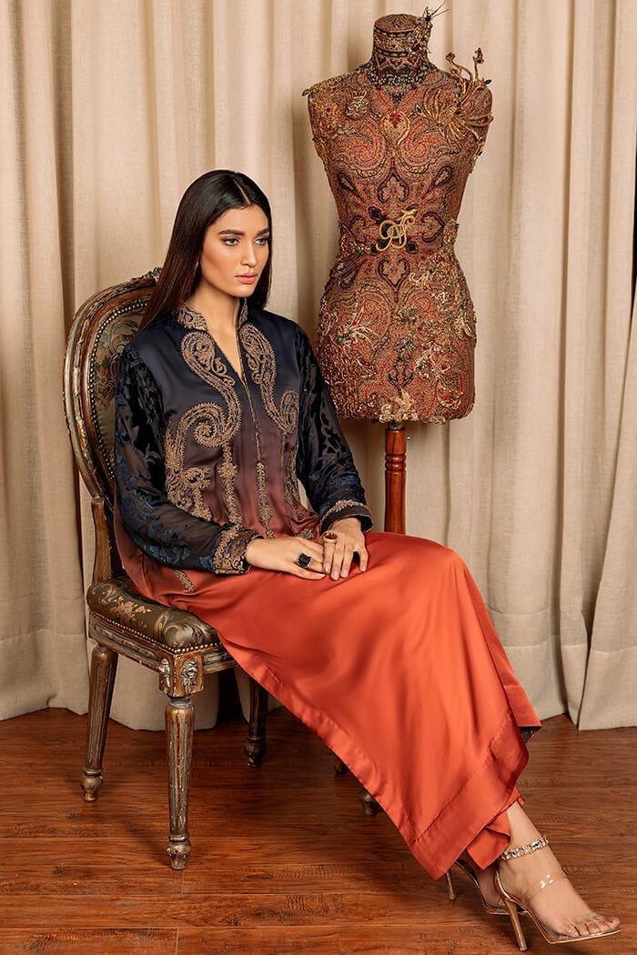 Nilofer Shahid - Citrine Flame - Pearl Silk - 2 Piece