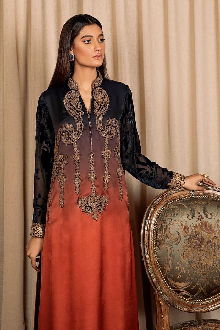 Nilofer Shahid - Citrine Flame - Pearl Silk - 2 Piece