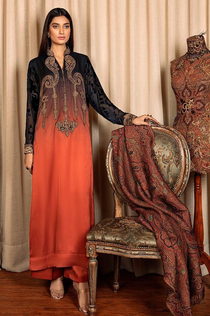 Nilofer Shahid - Citrine Flame - Pearl Silk - 2 Piece