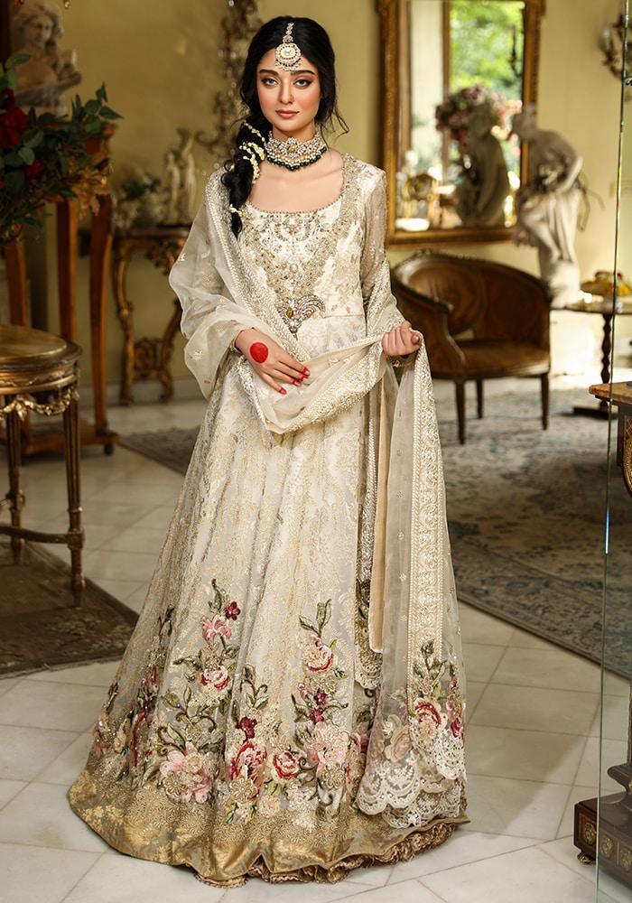 Nilofer Shahid - Ivory flora - Chiffon Peshwas - 2 Piece