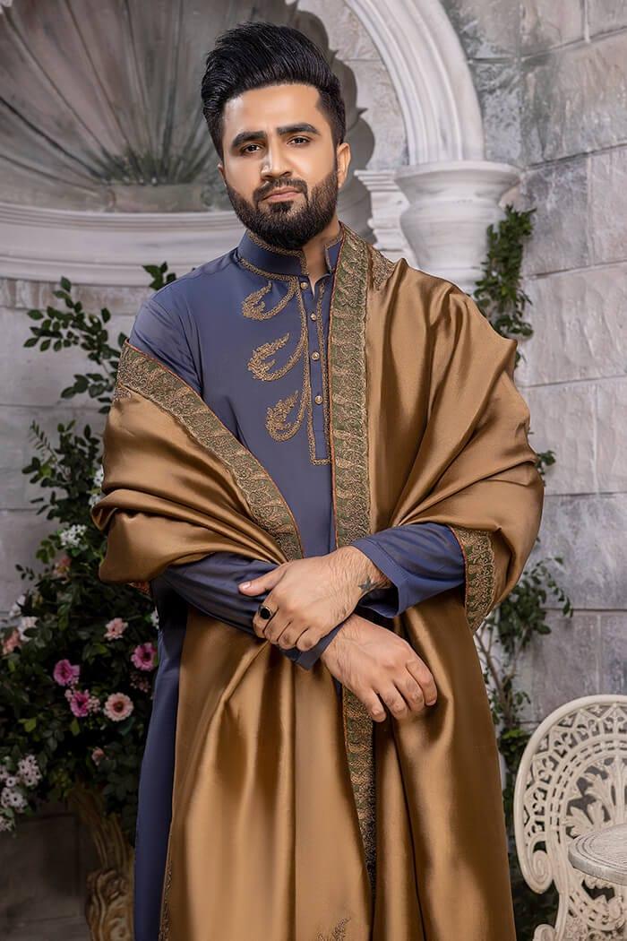 Nilofer Shahid -  Sapphire Prince - Blue Canvas - Otooman Cotton - 2 Piece