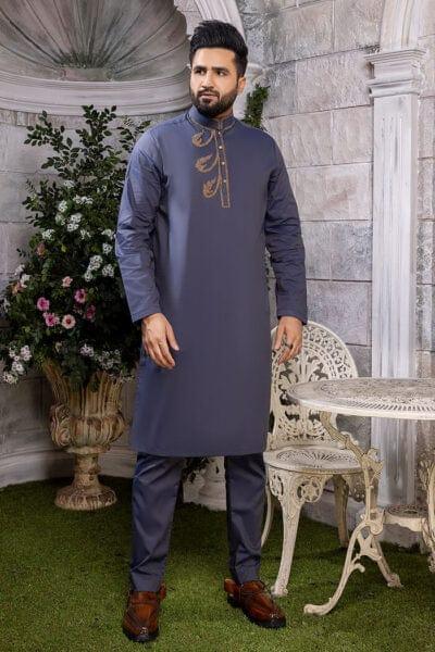 Nilofer Shahid -  Sapphire Prince - Blue Canvas - Otooman Cotton - 2 Piece