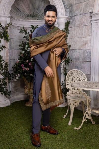Nilofer Shahid -  Sapphire Prince - Blue Canvas - Otooman Cotton - 2 Piece