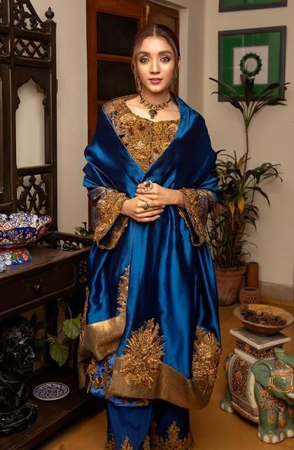 Nilofer Shahid - Sapphire Princess - Pure Velvet Shirt - 3 Piece