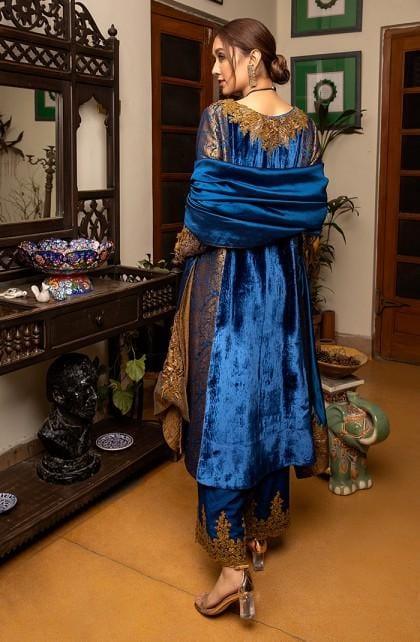 Nilofer Shahid - Sapphire Princess - Pure Velvet Shirt - 3 Piece