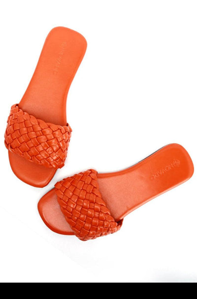 Novado - Leather Sandal with Woven Design - Orange - Studio by TCS