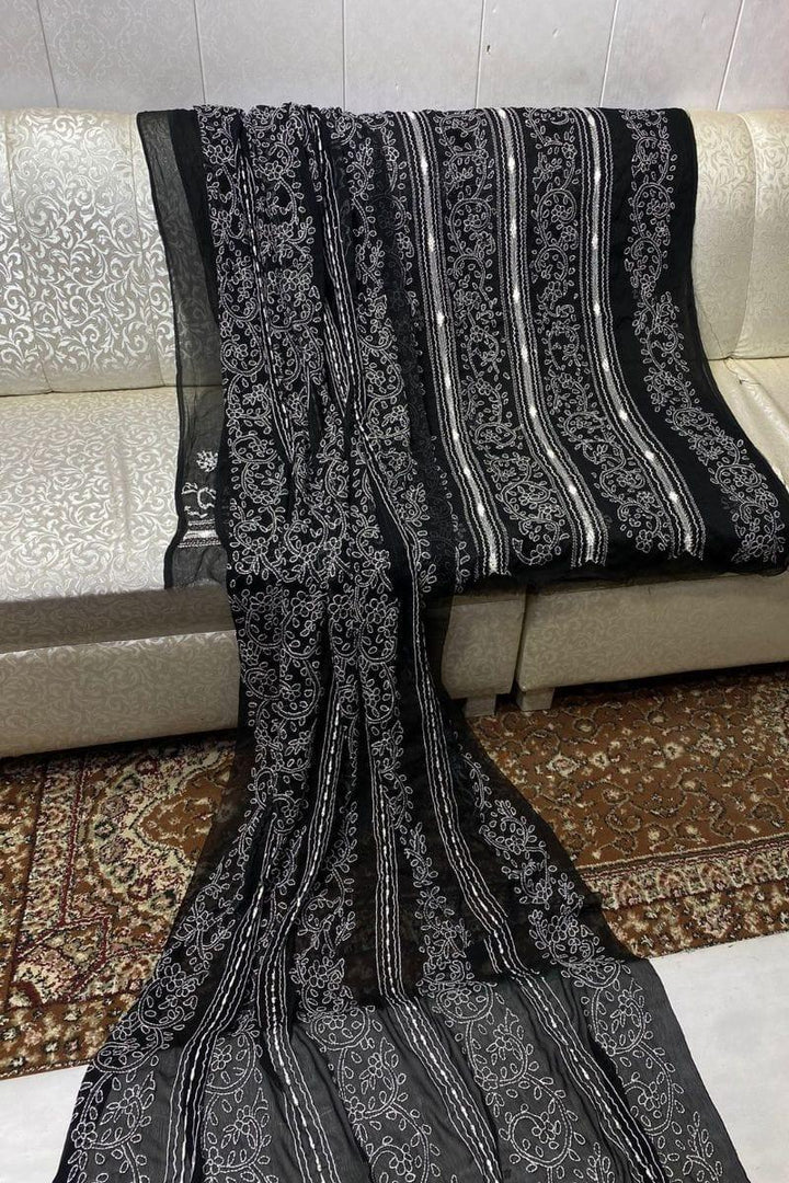 Design by Amina - Chikankari Chiffon Tarkashi Work 2 Piece - 09 - Studio by TCS