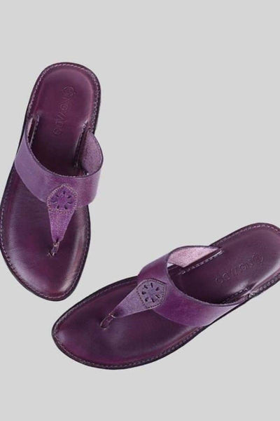 Novado - Kolhapuri Slippers with Hand-Carved Design - Plum Purple - Studio by TCS