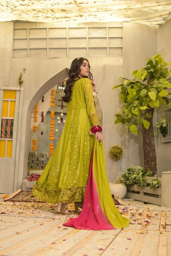 Rubys Couture - Mehndi Embroidered Anarkali with Raw Silk Pants - Hoorain