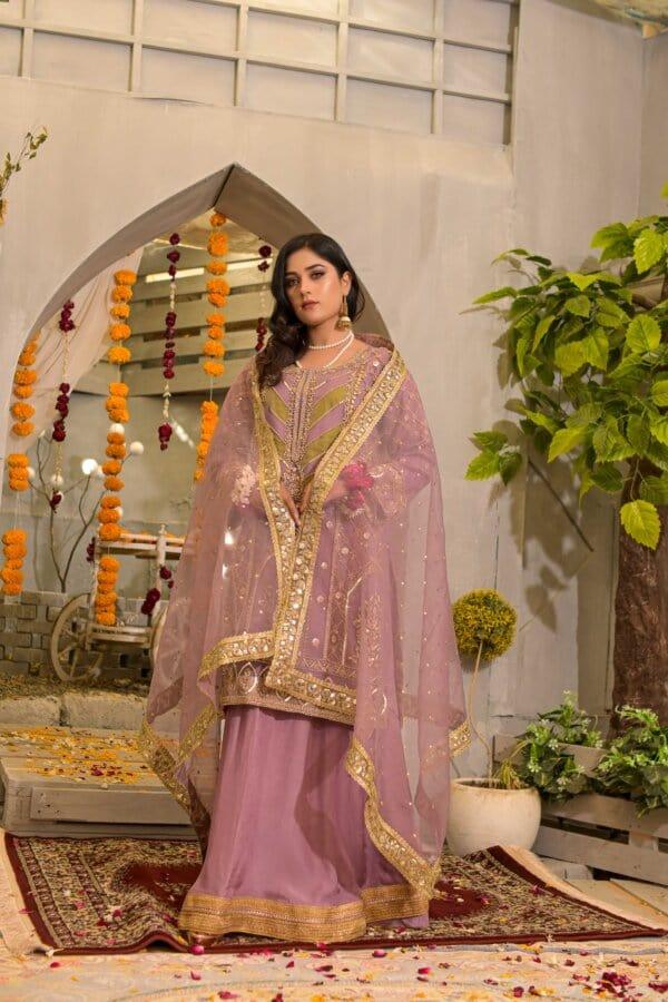 Rubys Couture - Organza Embroidered Shirt with Raw Silk Lehenga  - Mayal