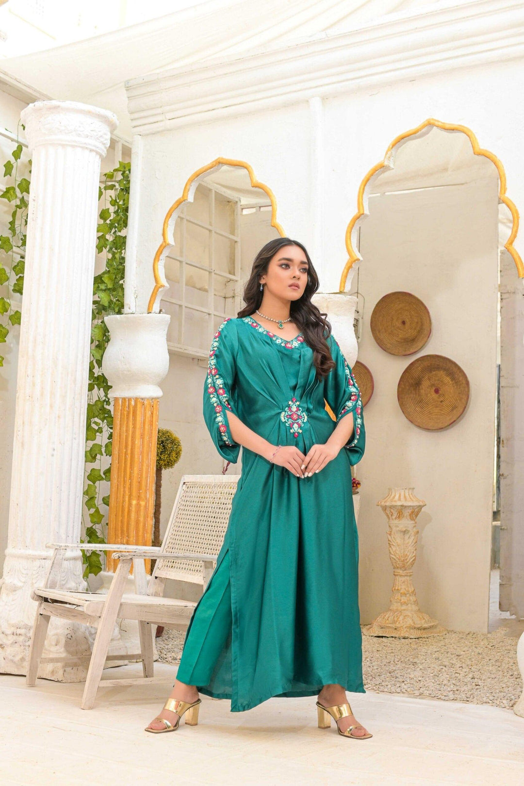 Rubys Couture - Silk Embroidered Kaftan - Neelam