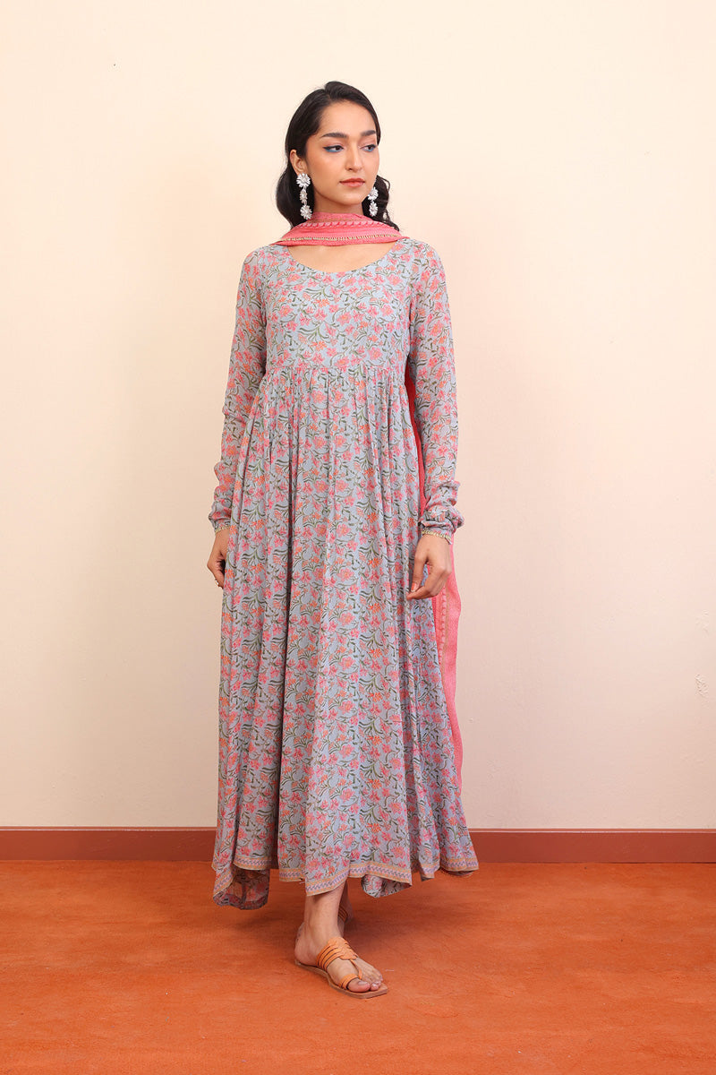 Generation - Gul Mithai Anarkali 2-Piece - Light Grey - Chiffon