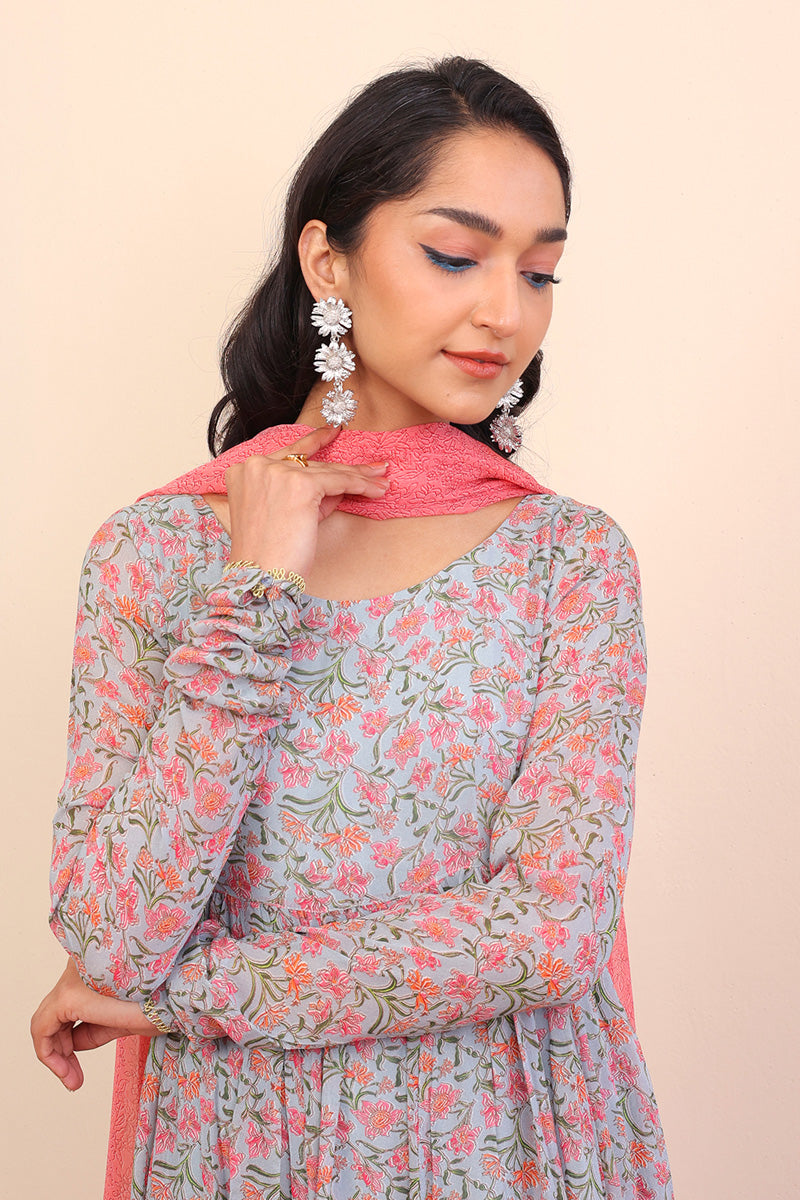 Generation - Gul Mithai Anarkali 2-Piece - Light Grey - Chiffon