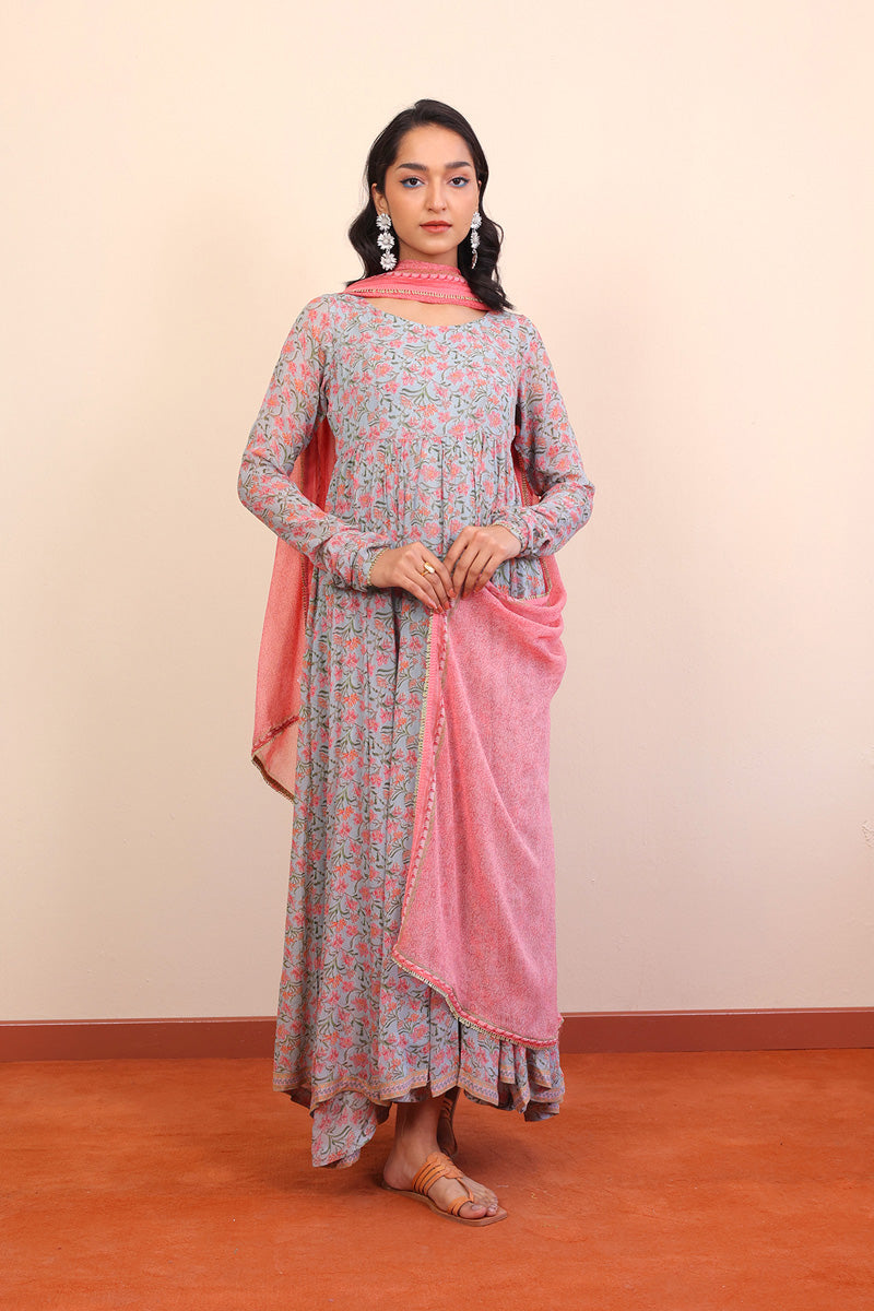 Generation - Gul Mithai Anarkali 2-Piece - Light Grey - Chiffon