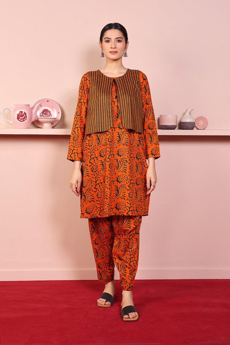 Generation - 2-Piece Sujani Koti Set - Orange - Voile