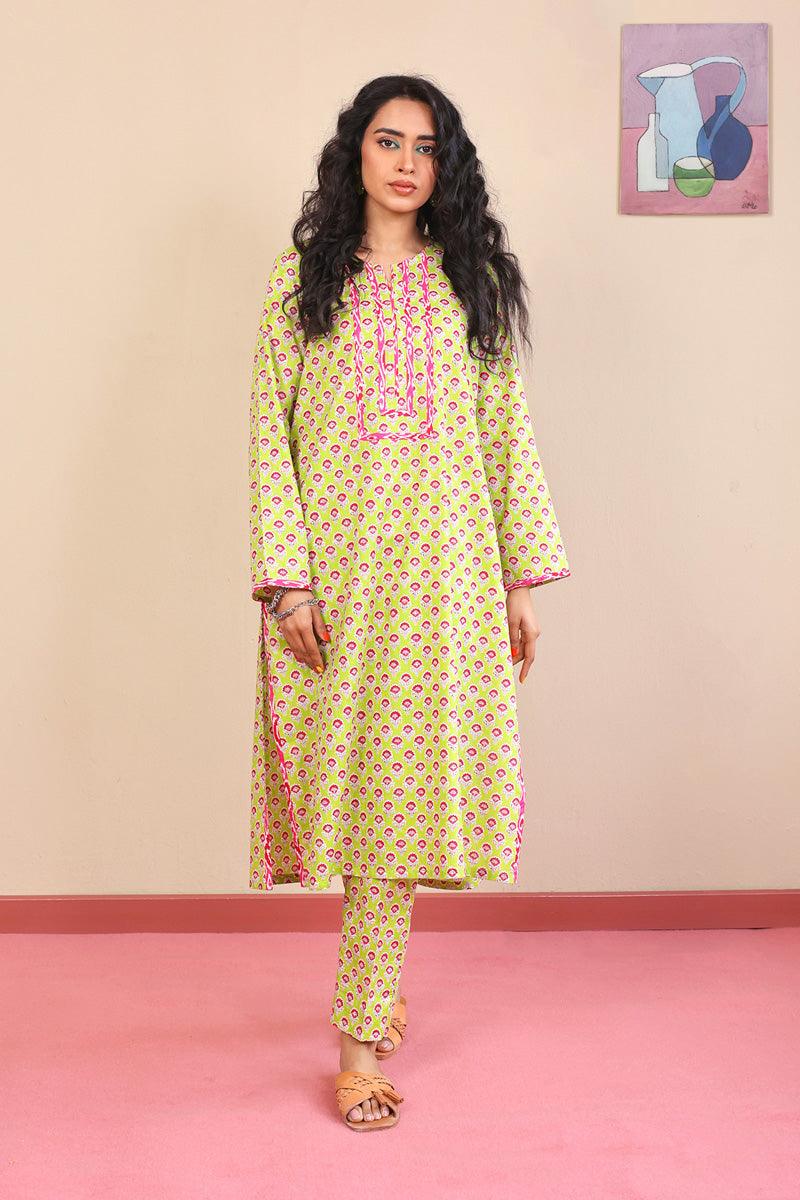Generation - 2-Piece Block Printed Saga Set - Green - Voile