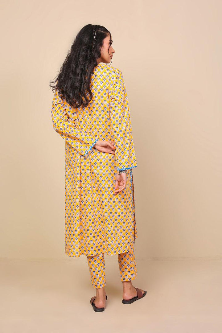 Generation - 2-Piece Block Printed Saga Set - Mango Yellow - Voile