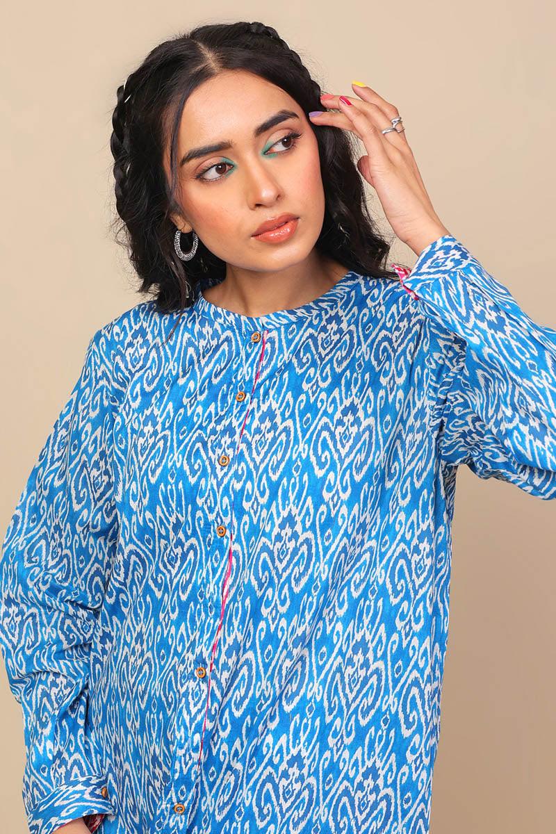 Generation - 2-Piece Block Printed Saga Asmani - Blue - Voile