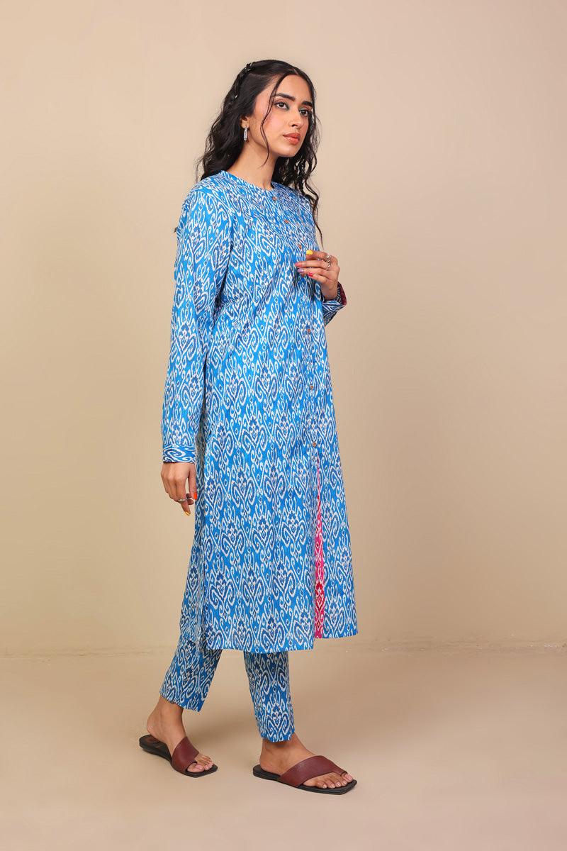 Generation - 2-Piece Block Printed Saga Asmani - Blue - Voile
