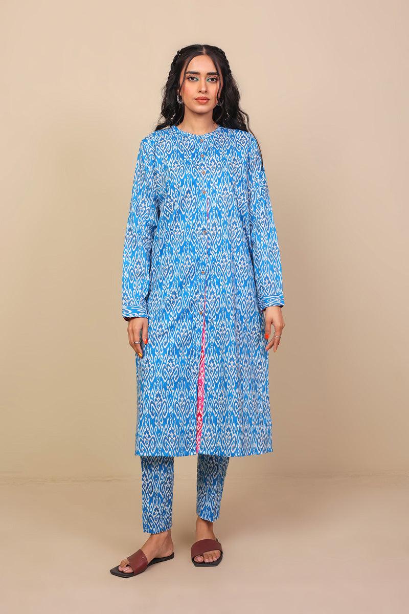Generation - 2-Piece Block Printed Saga Asmani - Blue - Voile