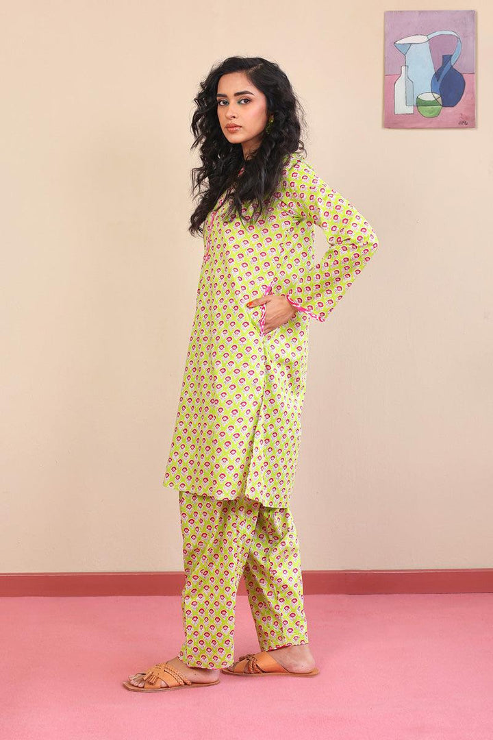 Generation - 2-Piece Block Printed Saga Super Set - Green - Voile