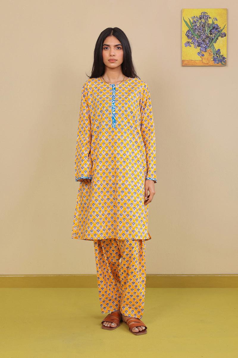 Generation - 2-Piece Block Printed Saga Super Set - Mango Yellow - Voile